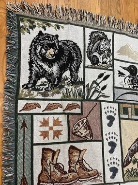 Tapestry Throw Blanket Outdoors Cabin Deer Wolf Bear Fish Wilderness Rustic